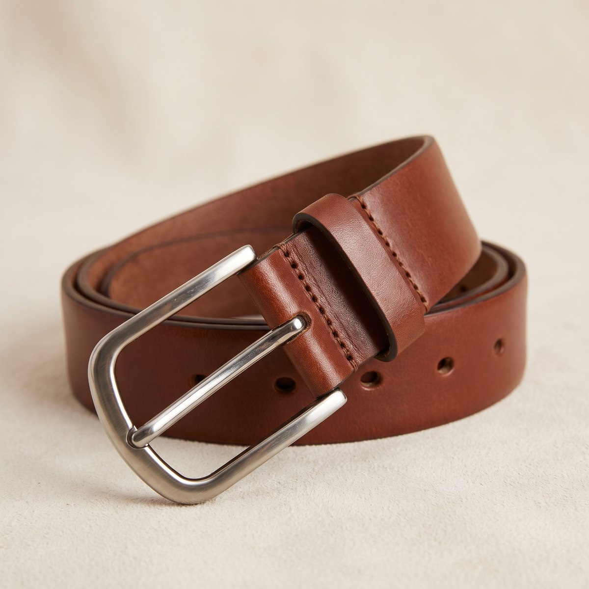 Fabienne belt buckle and strap detail on a cream studio backdrop