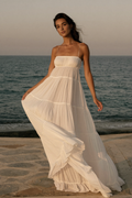 The Portofino tiered maxi dress in cream by the sea